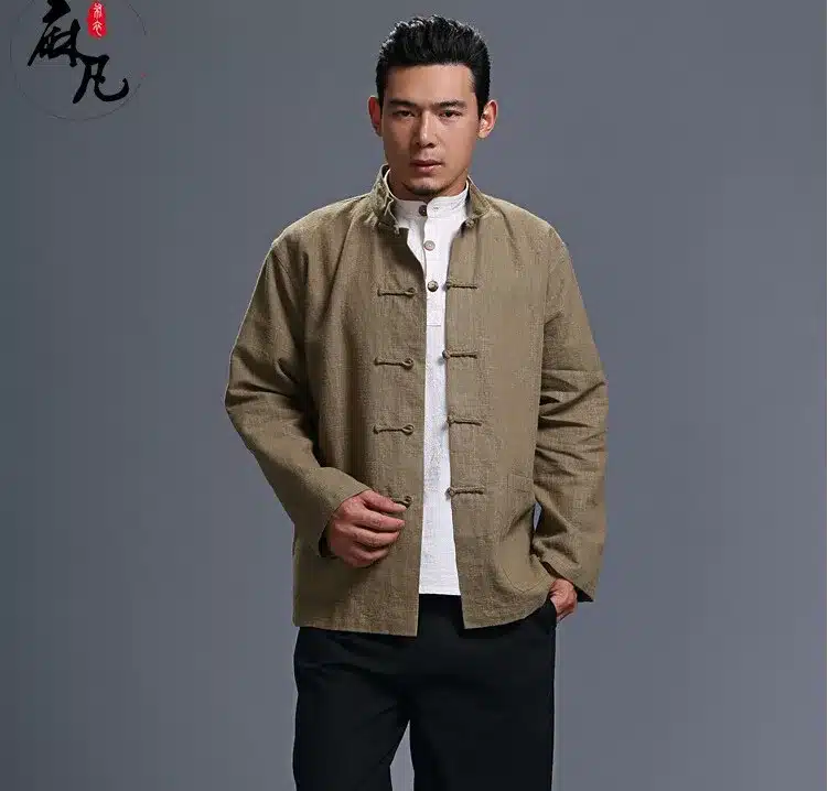 Spring and autumn chinese style retro frog casual pure linen cardigan men's outer coat jacket with pocket 11
