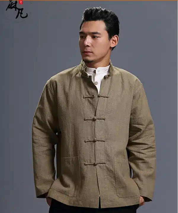 Spring and autumn chinese style retro frog casual pure linen cardigan men's outer coat jacket with pocket 14