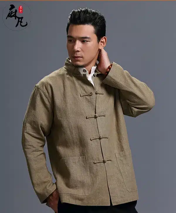 Spring and autumn chinese style retro frog casual pure linen cardigan men's outer coat jacket with pocket 15