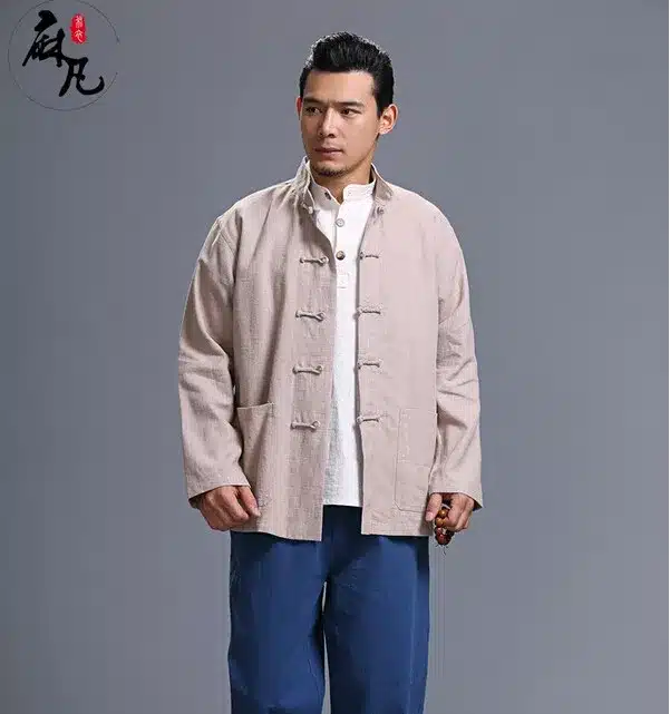 Spring and autumn chinese style retro frog casual pure linen cardigan men's outer coat jacket with pocket 34