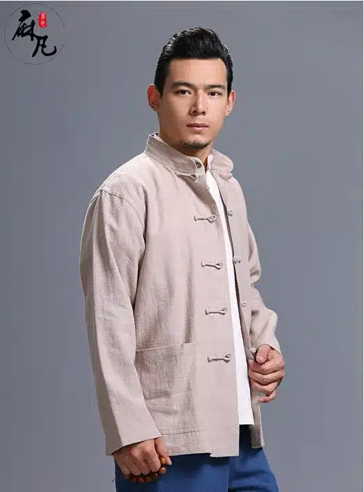 Spring and autumn chinese style retro frog casual pure linen cardigan men's outer coat jacket with pocket 36