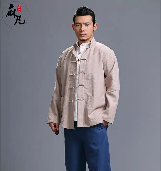 Spring and autumn chinese style retro frog casual pure linen cardigan men's outer coat jacket with pocket 37