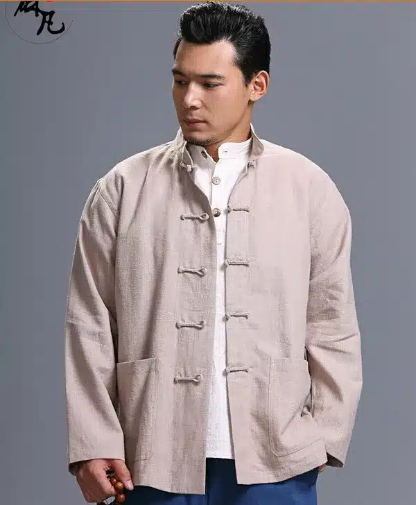 Spring and autumn chinese style retro frog casual pure linen cardigan men's outer coat jacket with pocket 38