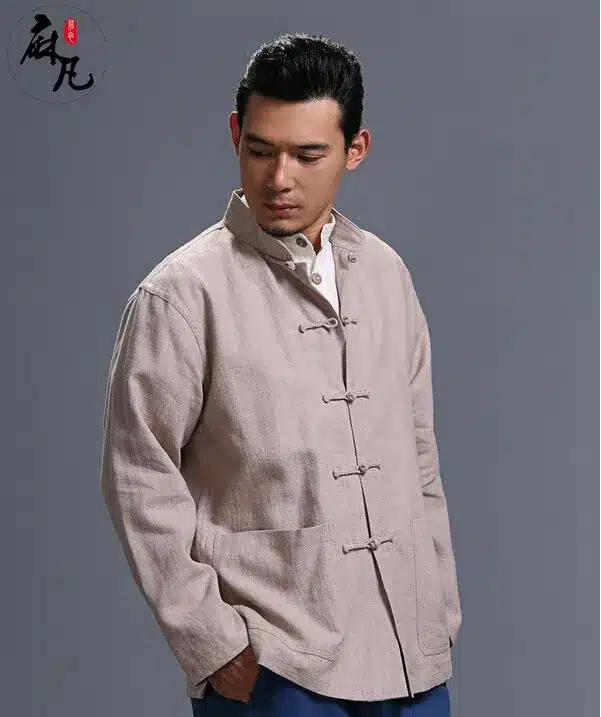 Spring and autumn chinese style retro frog casual pure linen cardigan men's outer coat jacket with pocket 39