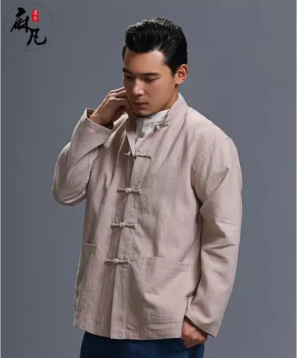 Spring and autumn chinese style retro frog casual pure linen cardigan men's outer coat jacket with pocket 40
