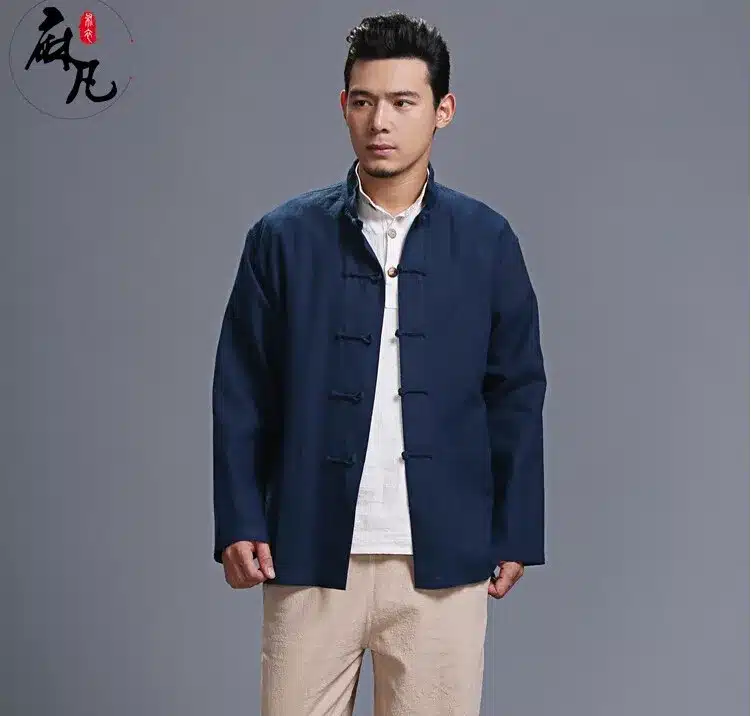 Spring and autumn chinese style retro frog casual pure linen cardigan men's outer coat jacket with pocket 42