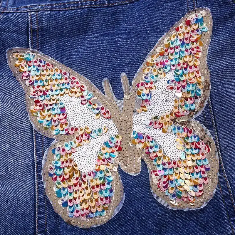 2018 Baby Girls Denim Jacket Cardigan Coat Child Jean Outwear Butterfly Embroidery Sequins Children Clothing Spring Kid Clothes 6