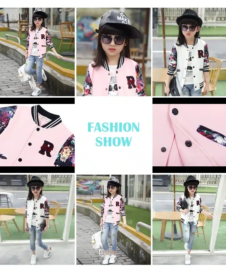 Teenage Girls Baseball Jackets Spring 2018 Kids Girls Hoodies Sweatshirt Girls Sportswear Top Girls Patterned Coat Kids Clothes 2