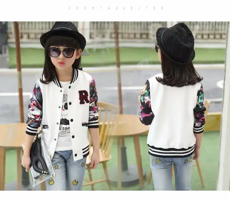 Teenage Girls Baseball Jackets Spring 2018 Kids Girls Hoodies Sweatshirt Girls Sportswear Top Girls Patterned Coat Kids Clothes 3
