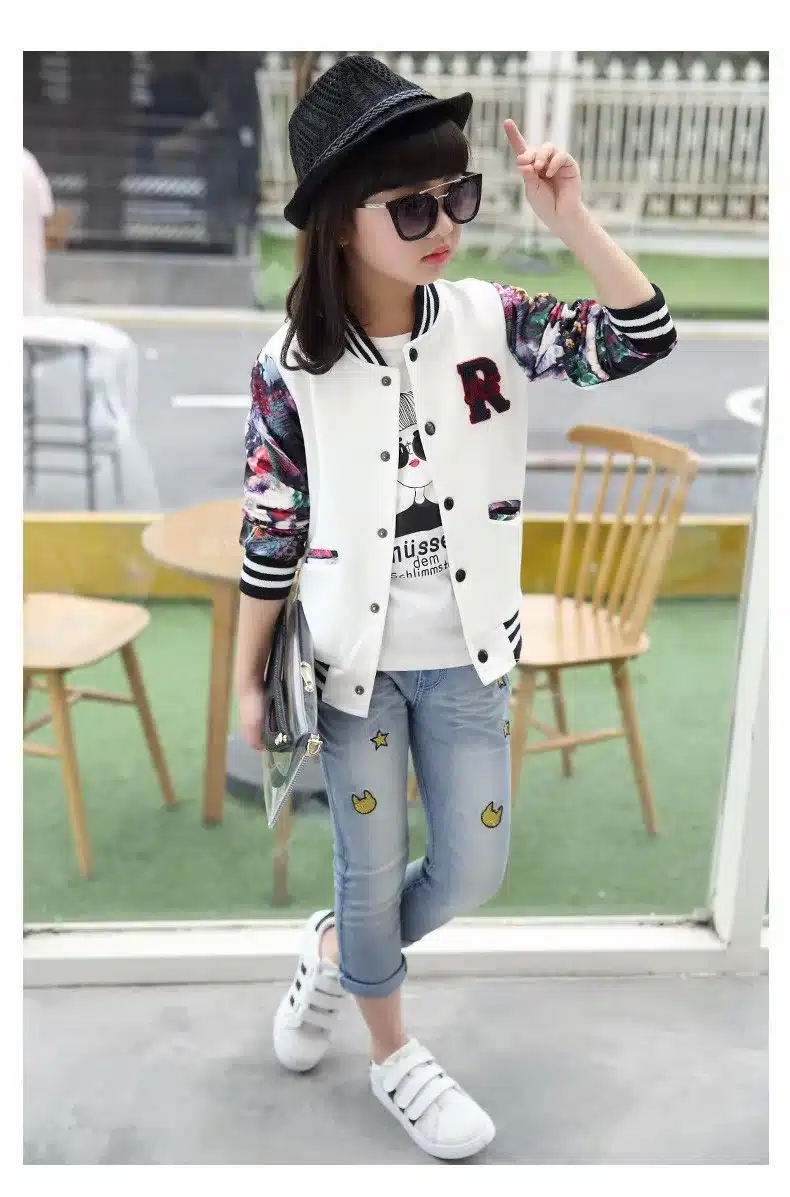 Teenage Girls Baseball Jackets Spring 2018 Kids Girls Hoodies Sweatshirt Girls Sportswear Top Girls Patterned Coat Kids Clothes 4