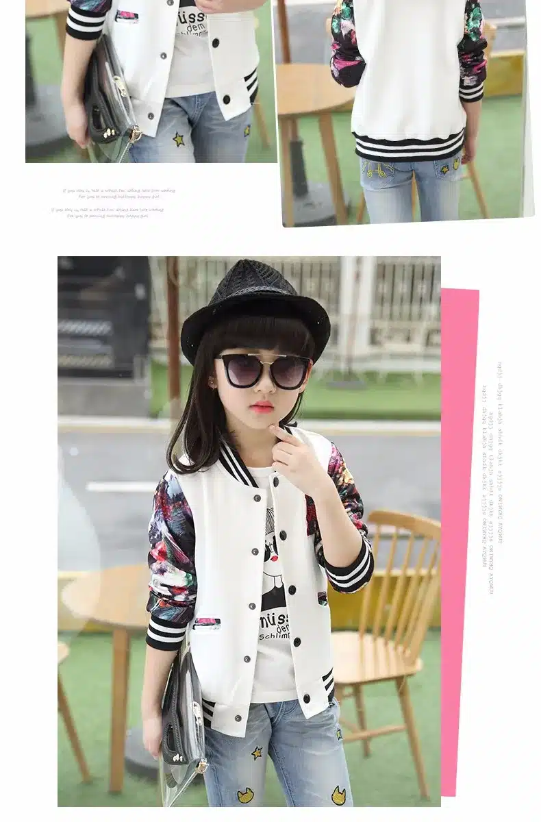 Teenage Girls Baseball Jackets Spring 2018 Kids Girls Hoodies Sweatshirt Girls Sportswear Top Girls Patterned Coat Kids Clothes 7