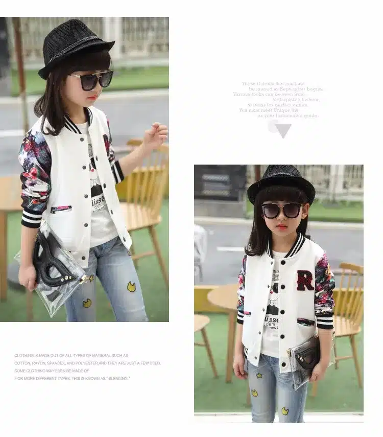 Teenage Girls Baseball Jackets Spring 2018 Kids Girls Hoodies Sweatshirt Girls Sportswear Top Girls Patterned Coat Kids Clothes 8