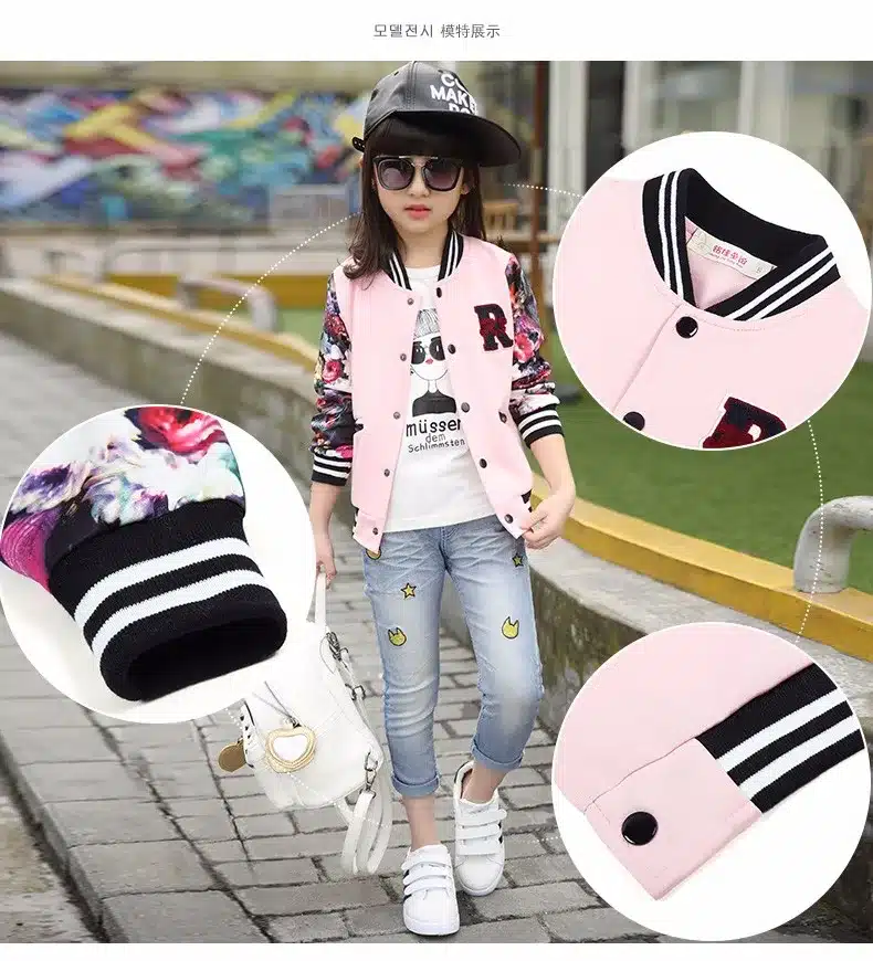Teenage Girls Baseball Jackets Spring 2018 Kids Girls Hoodies Sweatshirt Girls Sportswear Top Girls Patterned Coat Kids Clothes 10