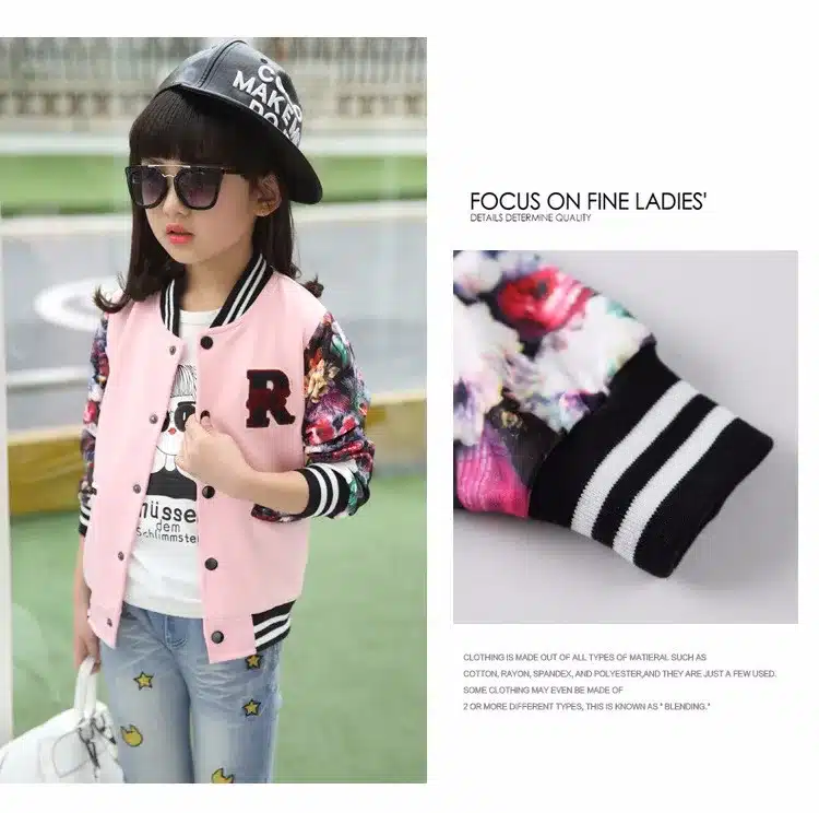 Teenage Girls Baseball Jackets Spring 2018 Kids Girls Hoodies Sweatshirt Girls Sportswear Top Girls Patterned Coat Kids Clothes 11