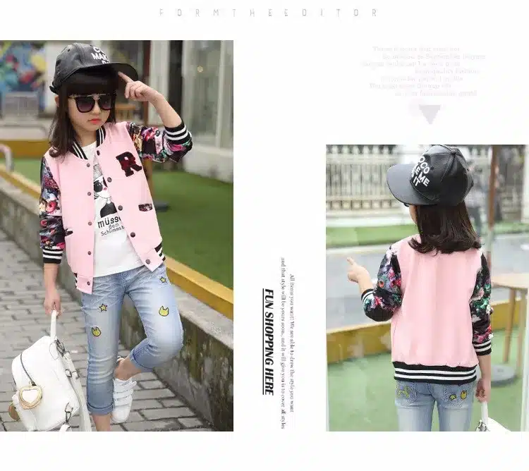 Teenage Girls Baseball Jackets Spring 2018 Kids Girls Hoodies Sweatshirt Girls Sportswear Top Girls Patterned Coat Kids Clothes 12