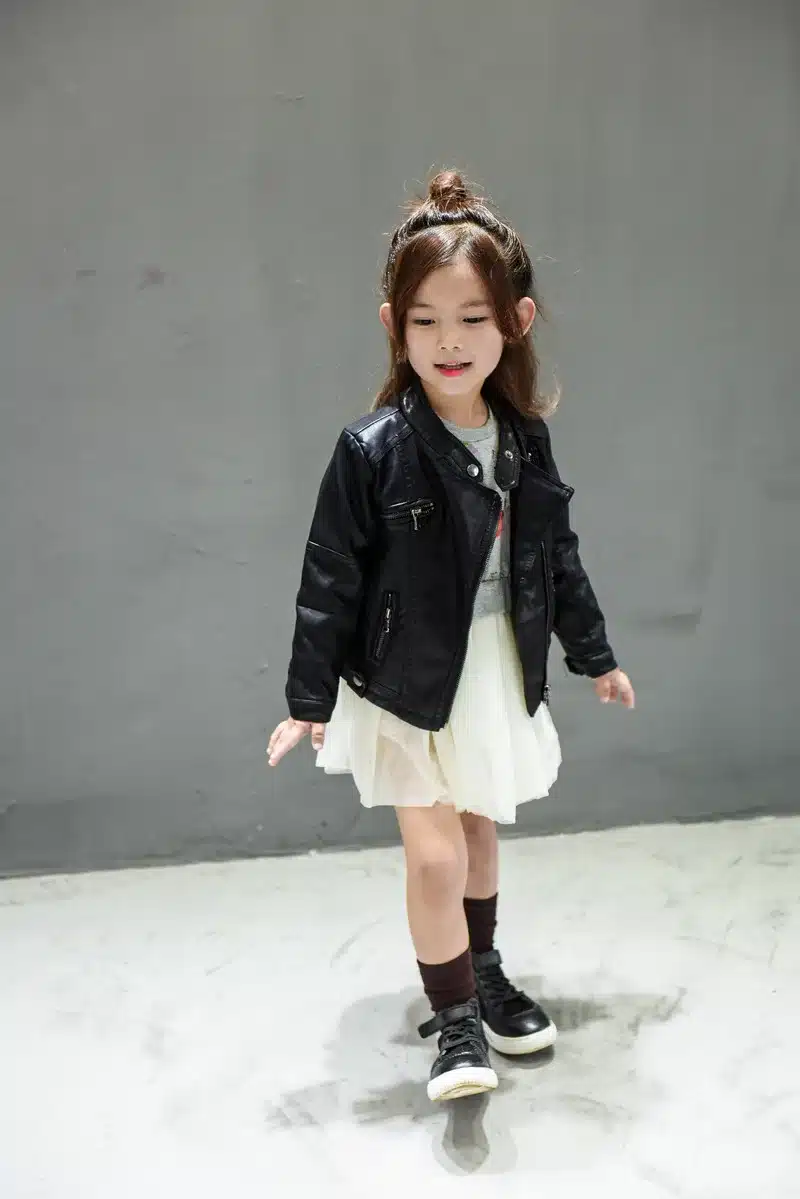 DreamShining New Baby Girls Clothes Long Sleeve Kids Jacket Fashion PU Leather Children Outwear Spring Coat Solid Girl Jackets 8