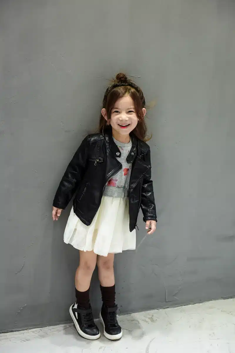 DreamShining New Baby Girls Clothes Long Sleeve Kids Jacket Fashion PU Leather Children Outwear Spring Coat Solid Girl Jackets 10