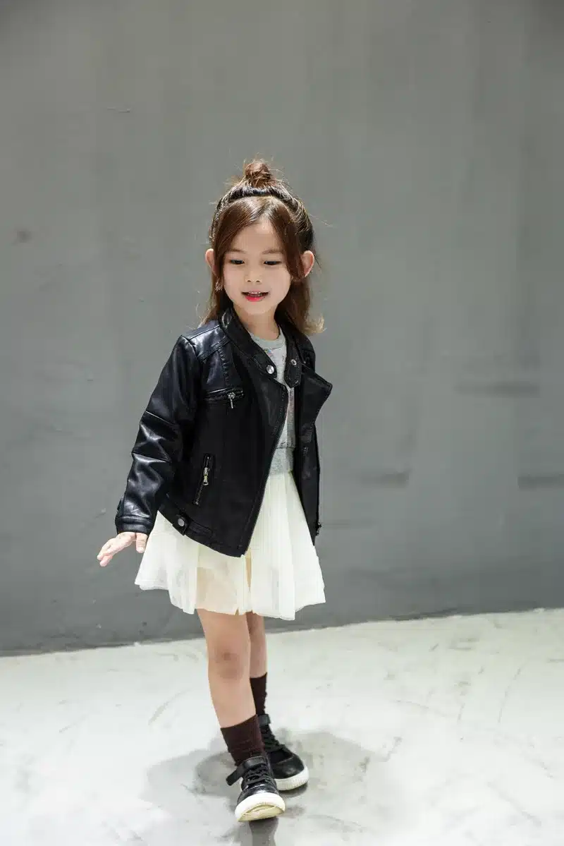 DreamShining New Baby Girls Clothes Long Sleeve Kids Jacket Fashion PU Leather Children Outwear Spring Coat Solid Girl Jackets 17