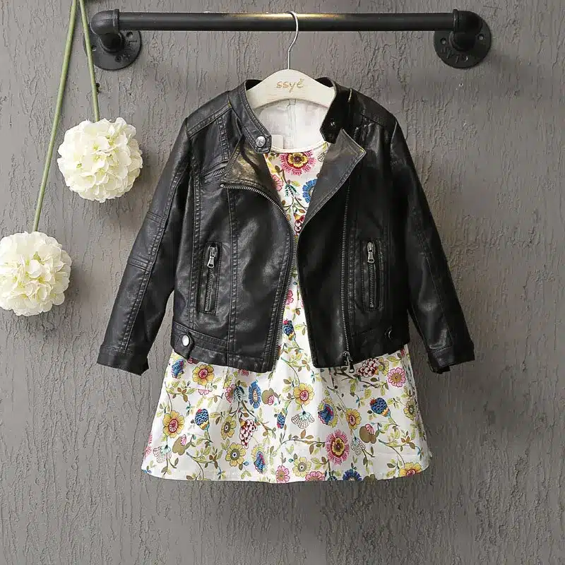 DreamShining New Baby Girls Clothes Long Sleeve Kids Jacket Fashion PU Leather Children Outwear Spring Coat Solid Girl Jackets 18