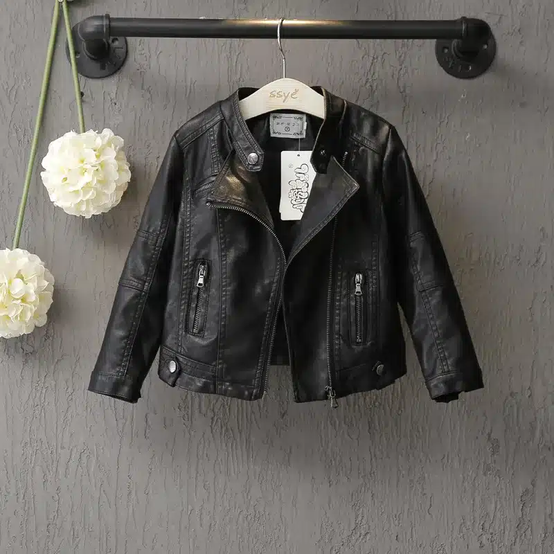 DreamShining New Baby Girls Clothes Long Sleeve Kids Jacket Fashion PU Leather Children Outwear Spring Coat Solid Girl Jackets 20