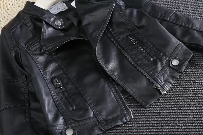 DreamShining New Baby Girls Clothes Long Sleeve Kids Jacket Fashion PU Leather Children Outwear Spring Coat Solid Girl Jackets 23