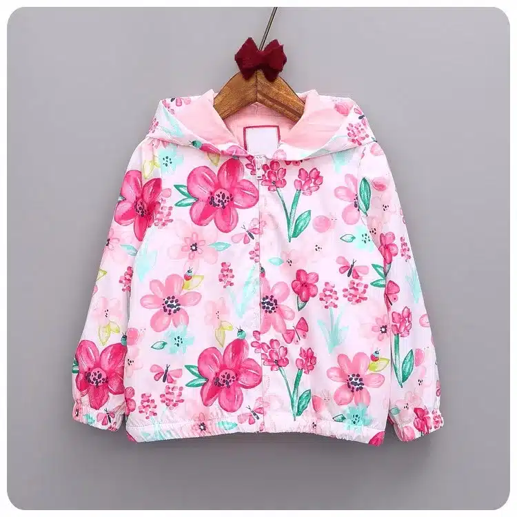 Abreeze New spring&autumn children coats fashion floral girls hooded jackets 2-7T long sleeve outerwear for kids girls CQ08 17