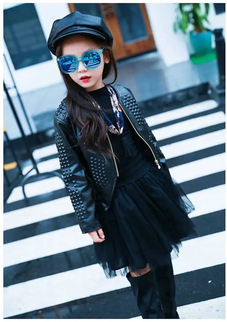 3-12Y Fashion Red Black 2017 Spring Long Sleeve Coat Kids Big Girls Jacket PU Leather Girl Jacket Children Outerwear 10