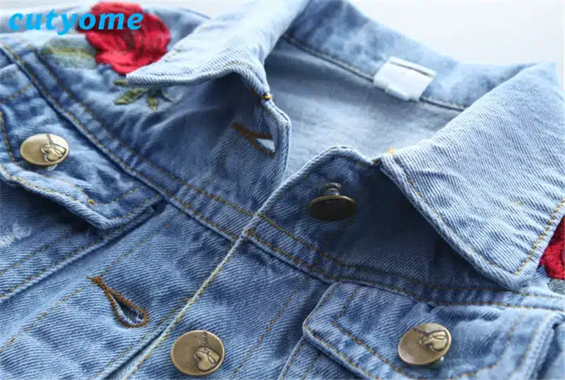 Cutyome Spring Children's Jeans Jacket For Baby Girls Fashion Rose Flower Embroidery Bomber Blazer Fall Toddler Kids Denim Coats 13