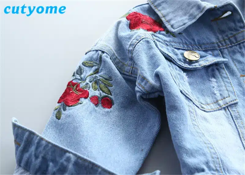 Cutyome Spring Children's Jeans Jacket For Baby Girls Fashion Rose Flower Embroidery Bomber Blazer Fall Toddler Kids Denim Coats 15