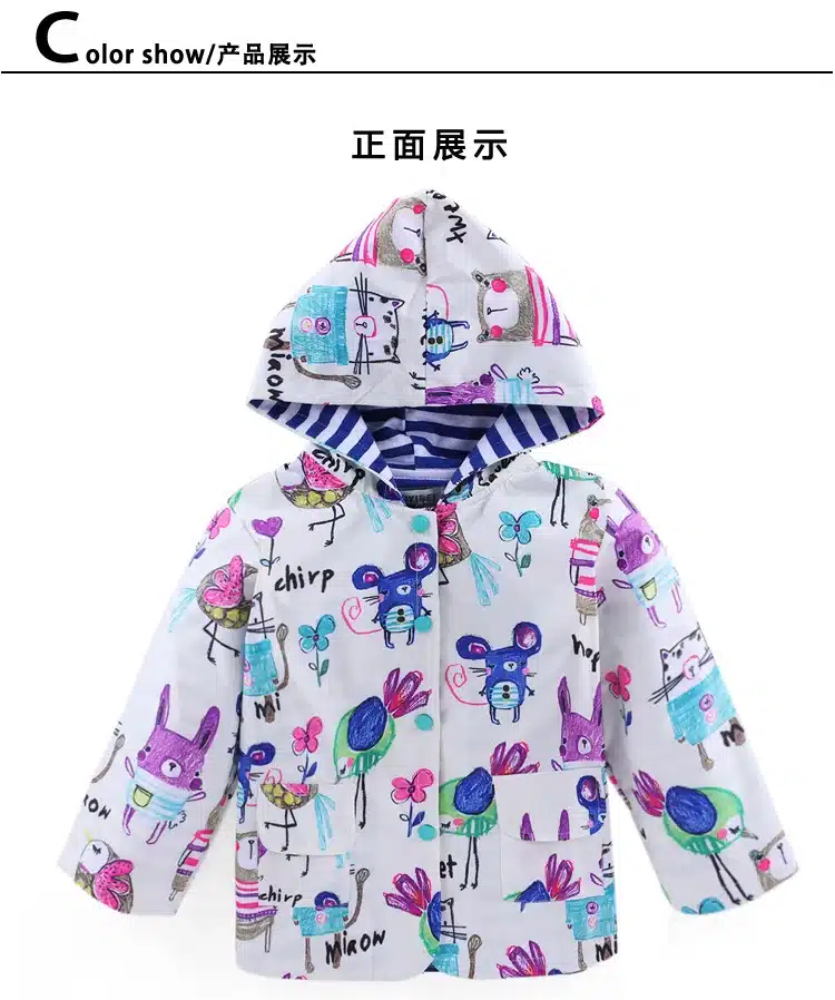 Children Girls Jackets hooded Cartoon Printing Trench Outerwear Kids Coat Baby Raincoat Spring Outwear Brand Children Clothing 6