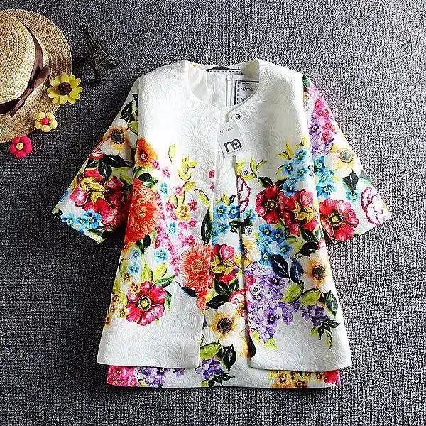 2018 Spring Girls Jacket Clothing Sets Floral Butterfly Girl Dress Sets Brand Dobby Girls Kids Tracksuit Coat Dress Set D010 12