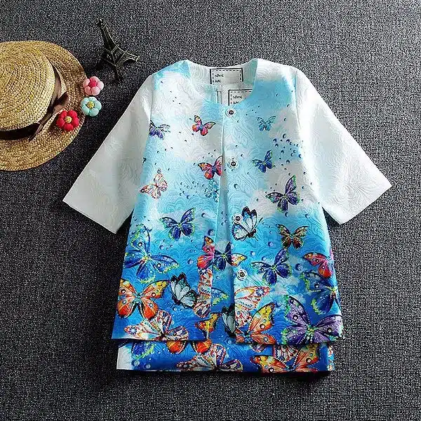 2018 Spring Girls Jacket Clothing Sets Floral Butterfly Girl Dress Sets Brand Dobby Girls Kids Tracksuit Coat Dress Set D010 14