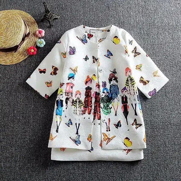 2018 Spring Girls Jacket Clothing Sets Floral Butterfly Girl Dress Sets Brand Dobby Girls Kids Tracksuit Coat Dress Set D010 15
