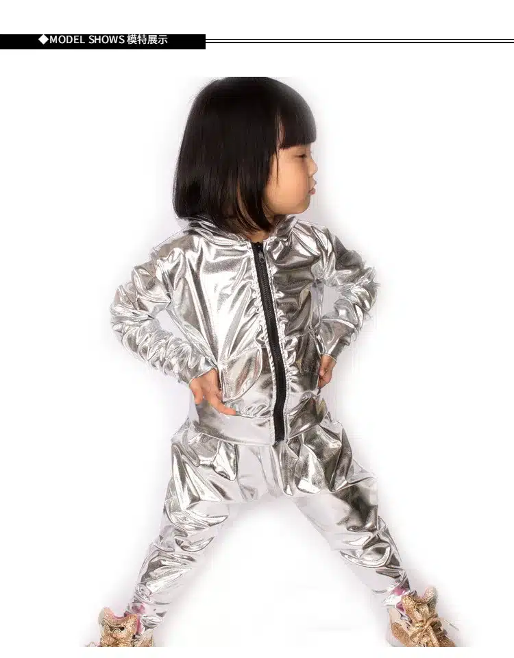 Spring Autumn Kids Silver bomber Jacket Stage Performance Wear paillette feminina casaco Hip Hop dance coat 16