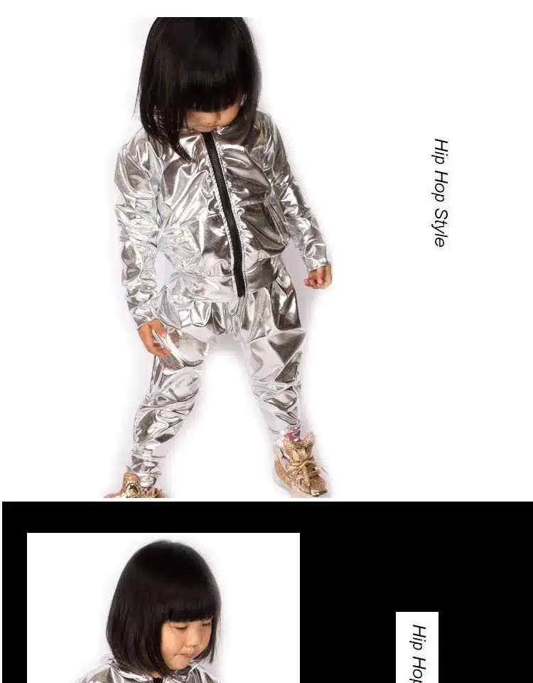 Spring Autumn Kids Silver bomber Jacket Stage Performance Wear paillette feminina casaco Hip Hop dance coat 17