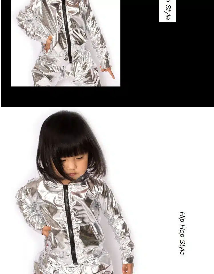 Spring Autumn Kids Silver bomber Jacket Stage Performance Wear paillette feminina casaco Hip Hop dance coat 18