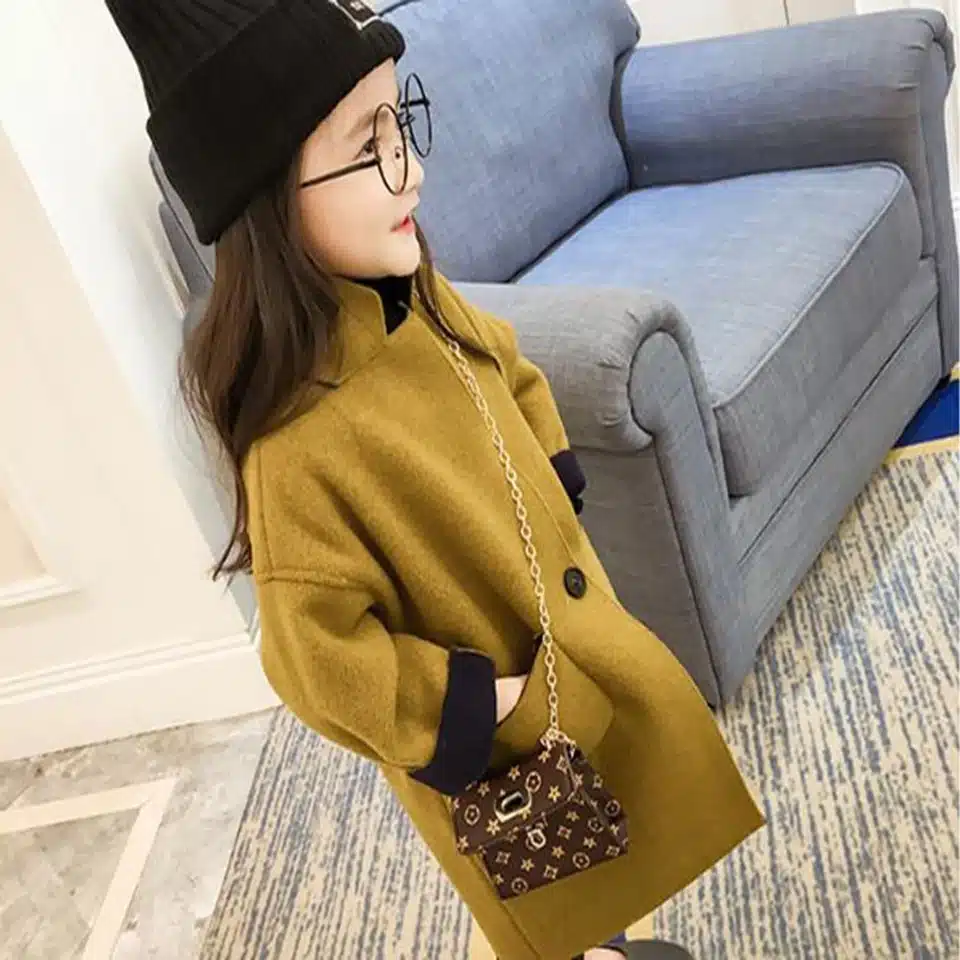 2018 New Fashion Spring Autumn Girls Kids Wool Thin Jacket Coat Outer Clothing Comfortable Baby Girls Clothes Dark Yellow Color 4
