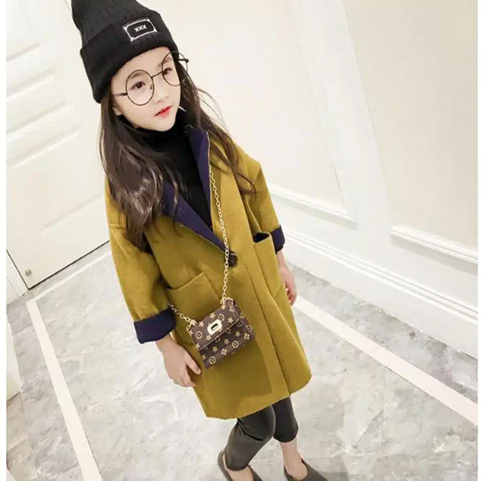 2018 New Fashion Spring Autumn Girls Kids Wool Thin Jacket Coat Outer Clothing Comfortable Baby Girls Clothes Dark Yellow Color 5