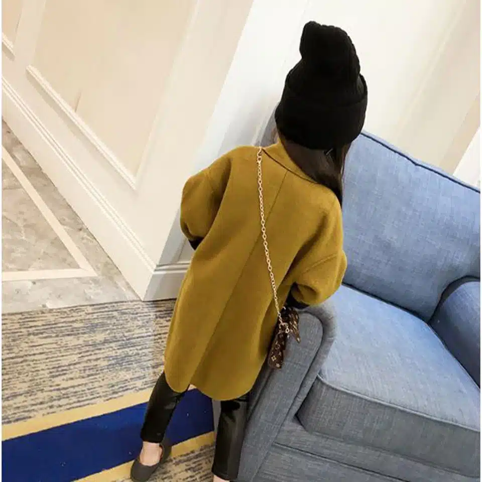 2018 New Fashion Spring Autumn Girls Kids Wool Thin Jacket Coat Outer Clothing Comfortable Baby Girls Clothes Dark Yellow Color 6