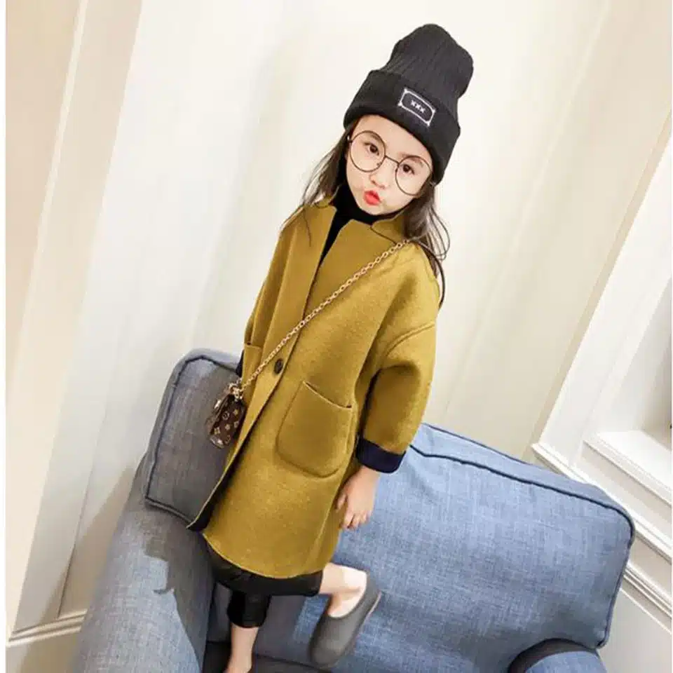 2018 New Fashion Spring Autumn Girls Kids Wool Thin Jacket Coat Outer Clothing Comfortable Baby Girls Clothes Dark Yellow Color 7