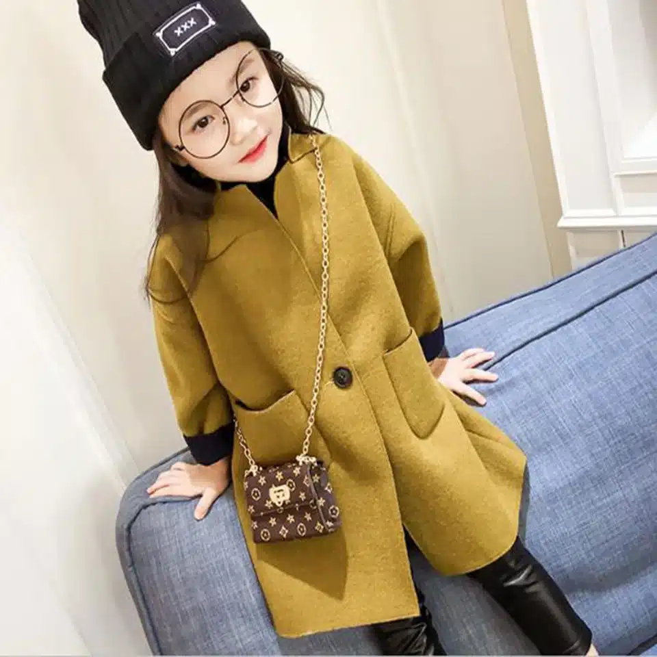 2018 New Fashion Spring Autumn Girls Kids Wool Thin Jacket Coat Outer Clothing Comfortable Baby Girls Clothes Dark Yellow Color 8