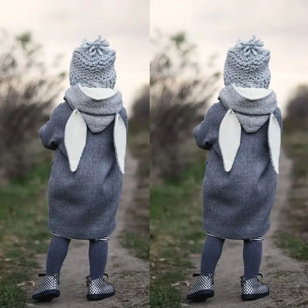 Spring Baby Girls Coat Kids Cute Rabbit Ear Hooded Jacket American and European Girl Thick Warm Clothes Children Coats Outwear 2