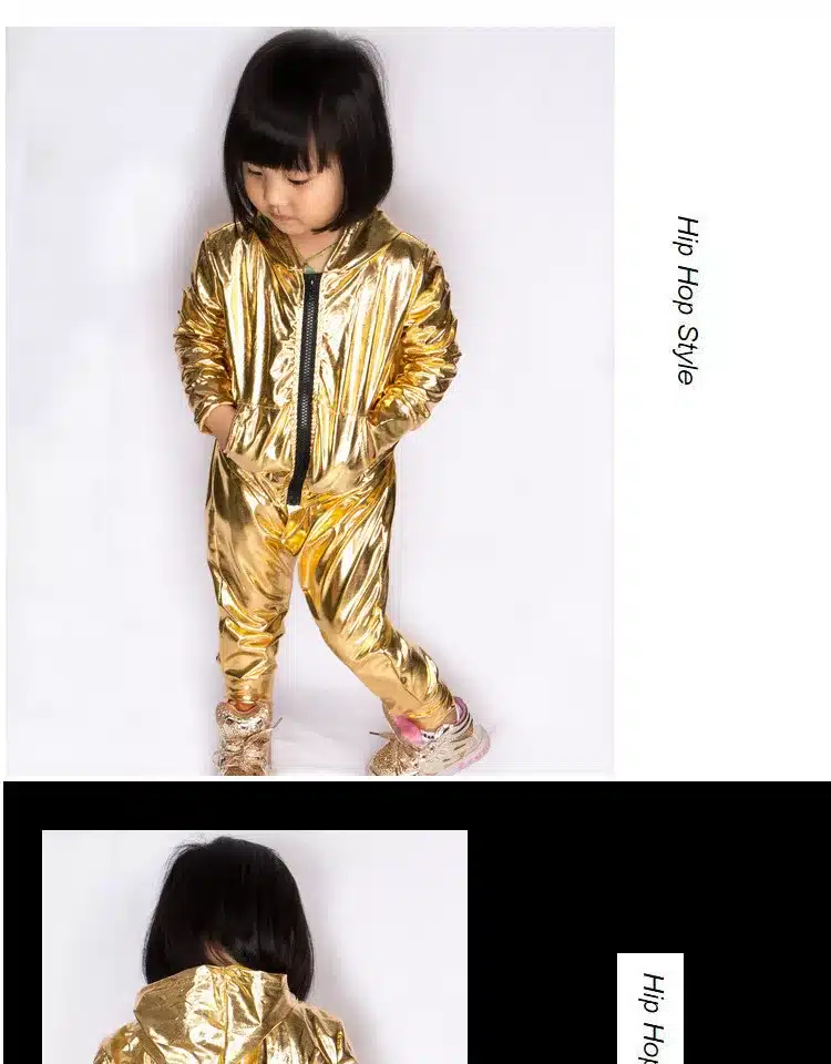 Spring Autumn Kids Gold bomber Jacket Stage Performance Wear paillette feminina casaco Hip Hop dance coat 17