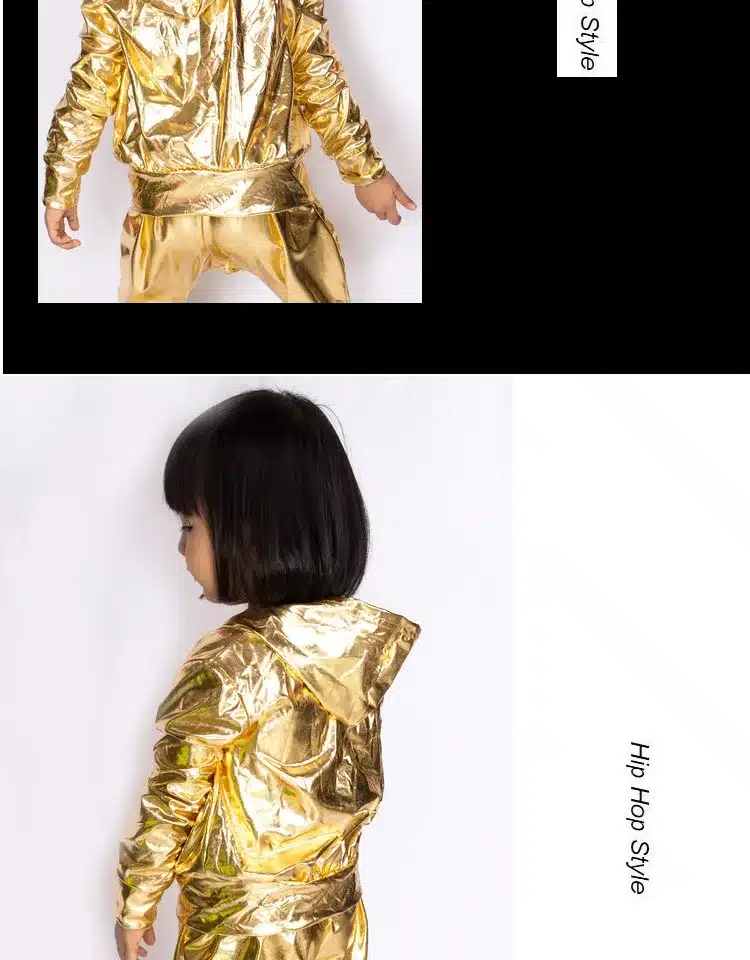 Spring Autumn Kids Gold bomber Jacket Stage Performance Wear paillette feminina casaco Hip Hop dance coat 18