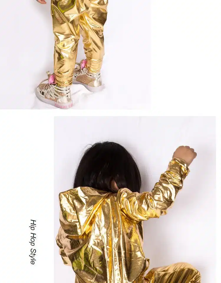 Spring Autumn Kids Gold bomber Jacket Stage Performance Wear paillette feminina casaco Hip Hop dance coat 19