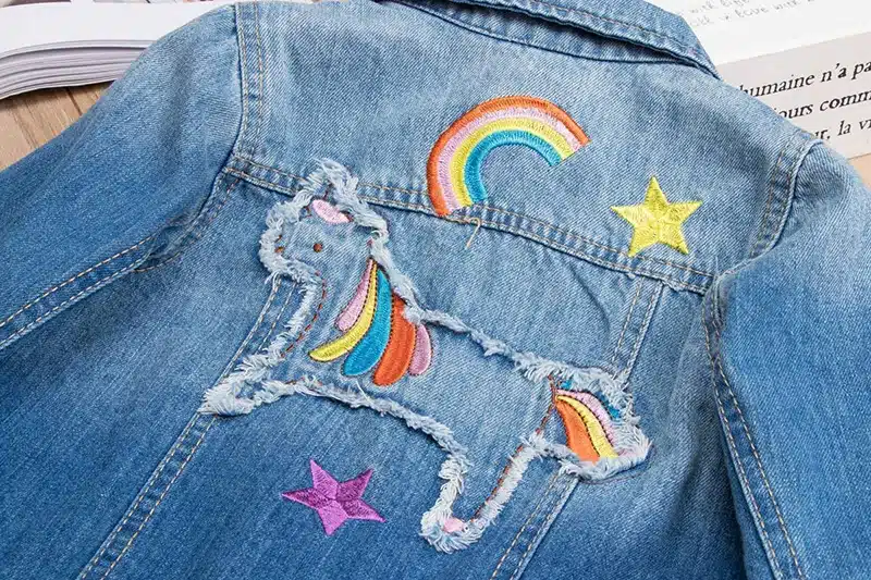 2018 Spring Autumn Girls Denim Jacket Children Jeans Jacket Rainbow Unicorn Embroidered Kids Denim Coat For Girls Clothing 22