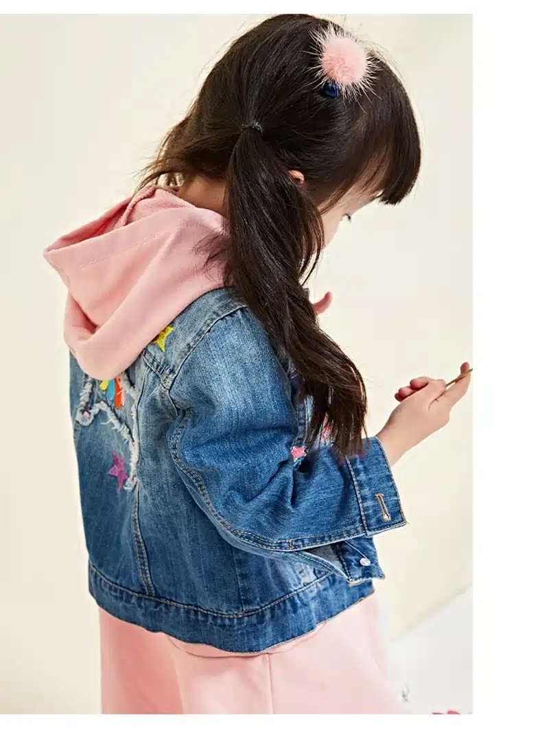 2018 Spring Autumn Girls Denim Jacket Children Jeans Jacket Rainbow Unicorn Embroidered Kids Denim Coat For Girls Clothing 28
