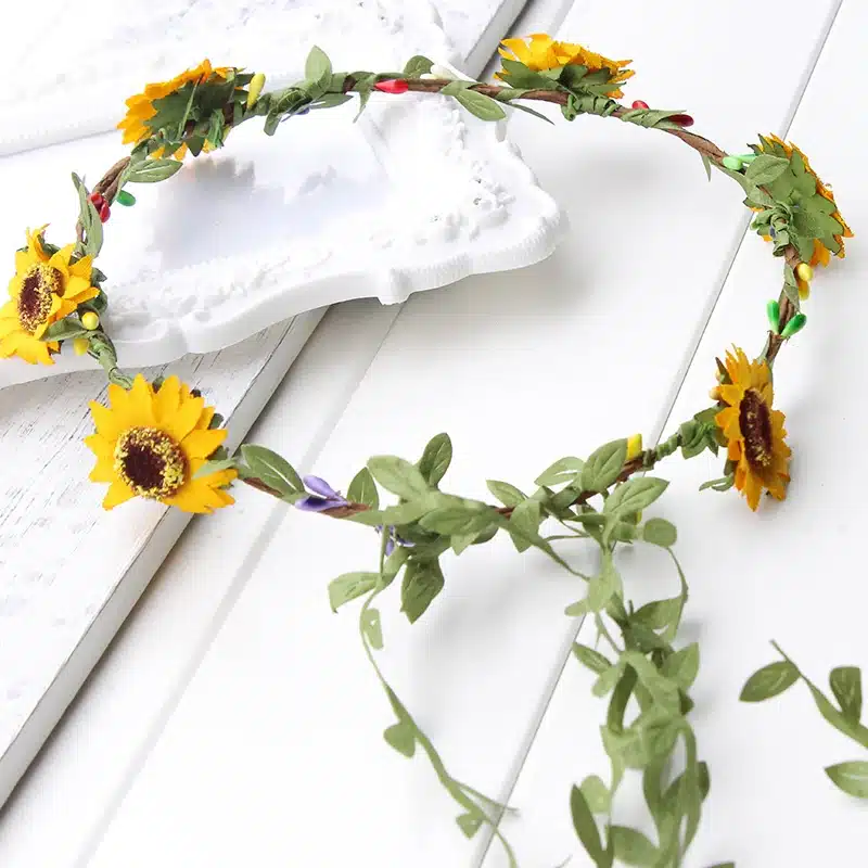 Sunflower Flower Crown Headband Real Floral Hair Wreath Rustic Bridal Halo kids children travel festival yellow floral crown 10
