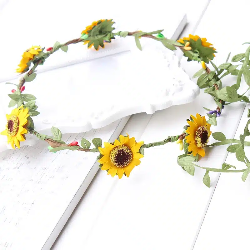Sunflower Flower Crown Headband Real Floral Hair Wreath Rustic Bridal Halo kids children travel festival yellow floral crown 11
