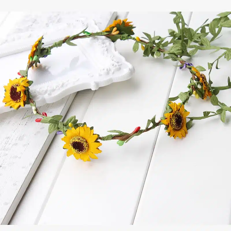 Sunflower Flower Crown Headband Real Floral Hair Wreath Rustic Bridal Halo kids children travel festival yellow floral crown 12